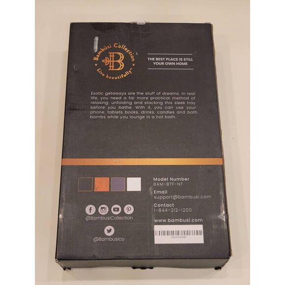 Bamboo Bathtub Tray Table - Collapsible Adjustable Caddy Natural Wood - Picture 5 of 6